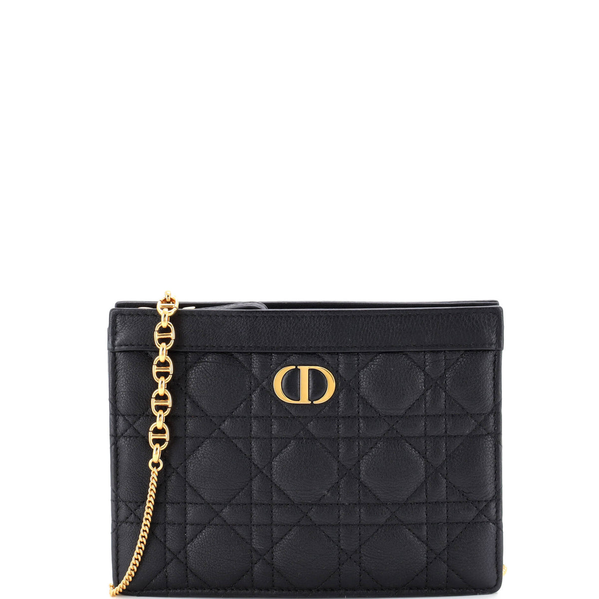 Christian Dior Caro Zipped Pouch With Chain Cannage Quilt Leather