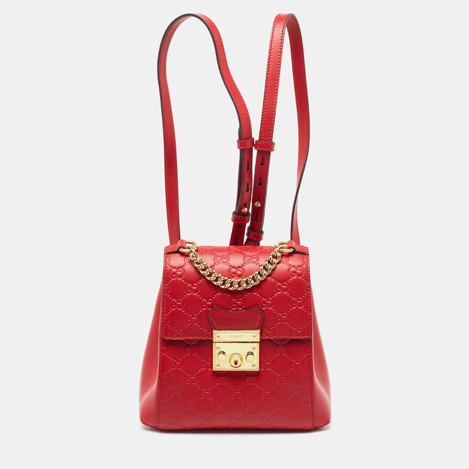 Gucci Sac à dos en cuir rouge Guccissima avec cadenas