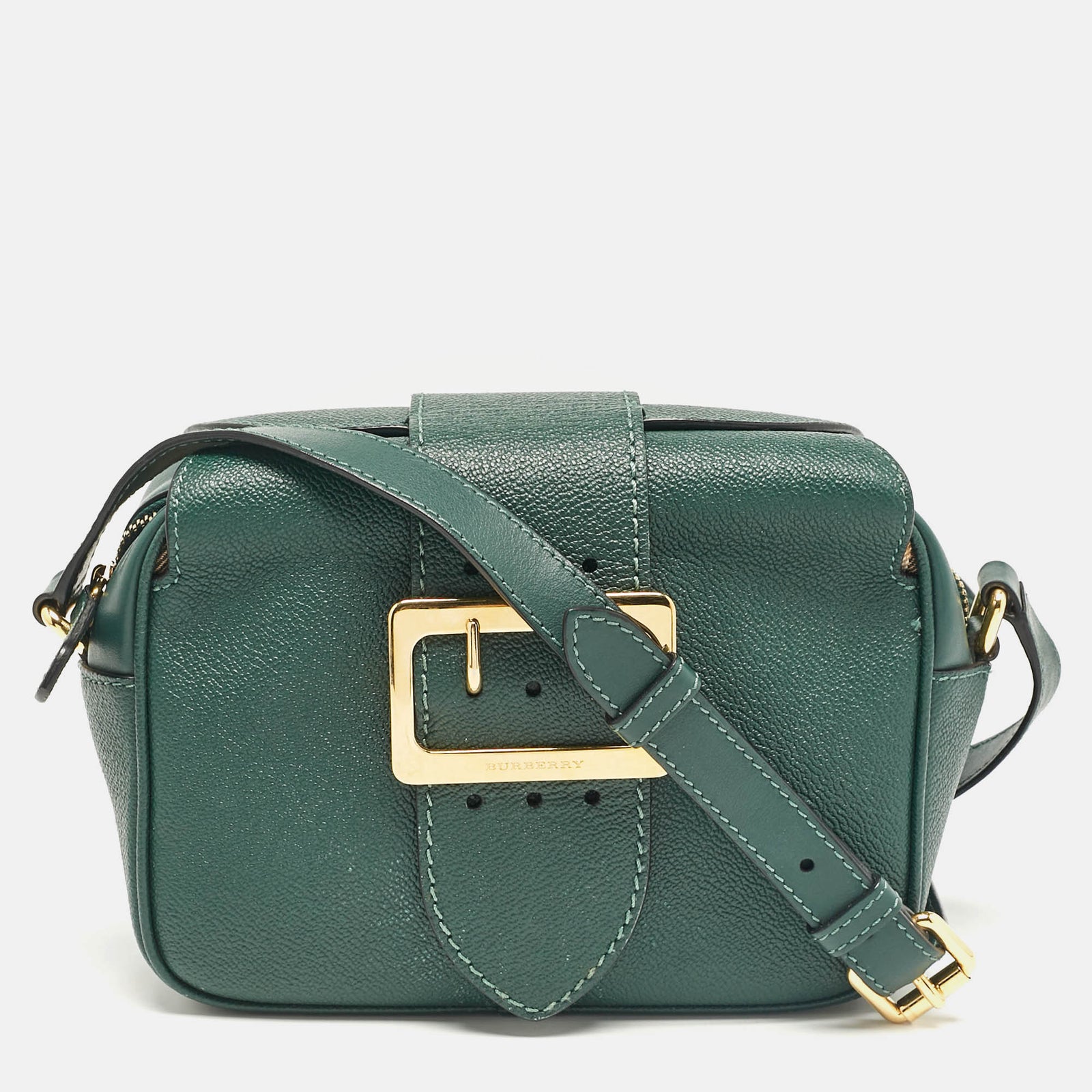 Burberry Petit sac à bandoulière en cuir vert avec boucle Medley