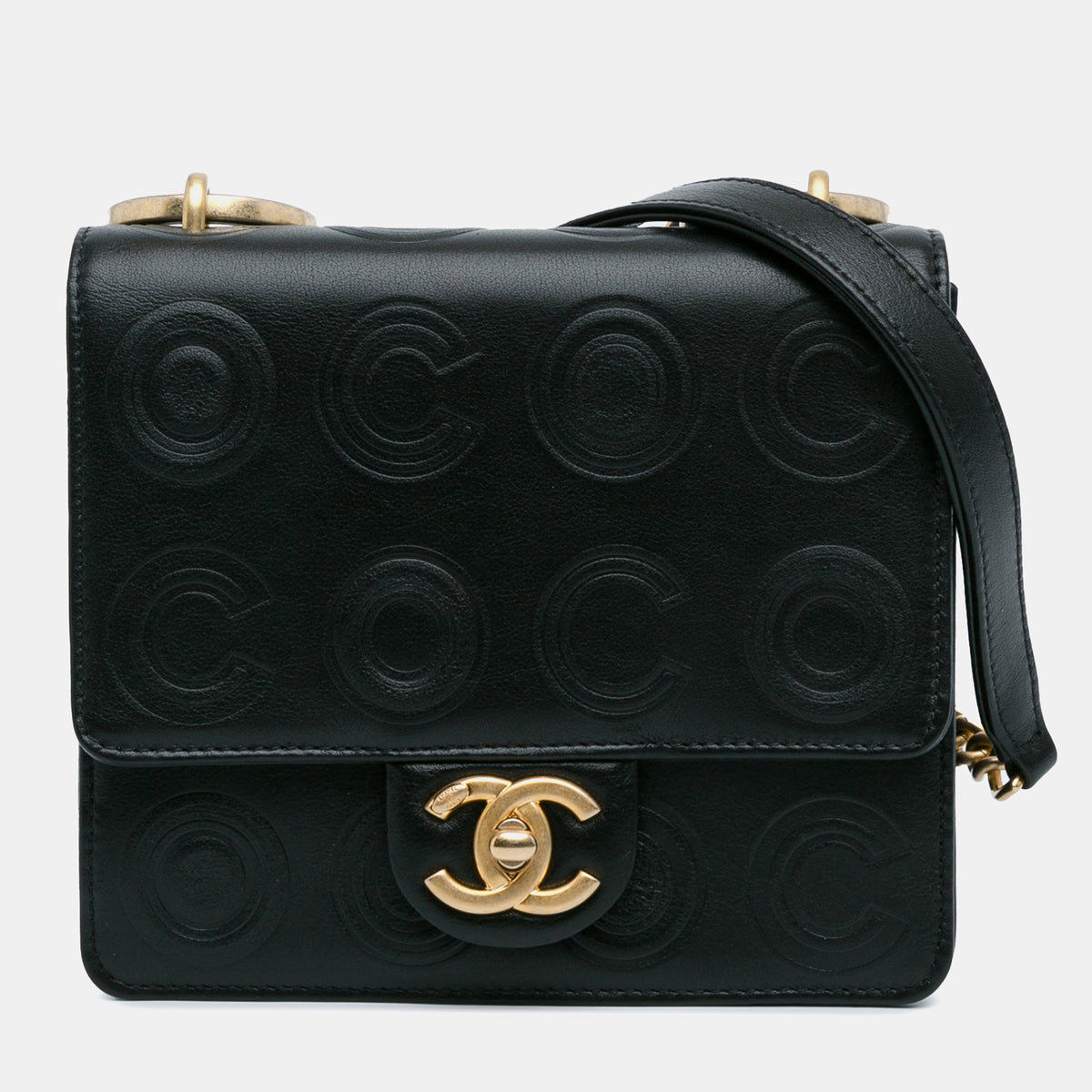 Chanel Mini Square Coco Embossed Calfskin Flap