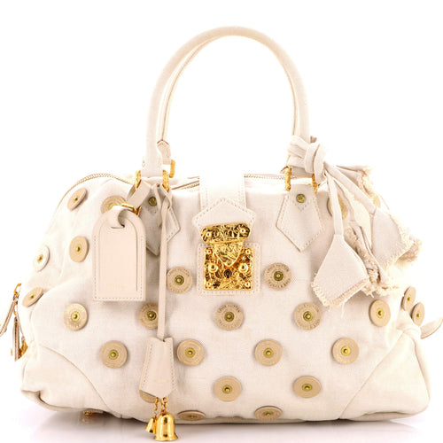 Polka Dot Panama Bowly Handbag Embellished Canvas