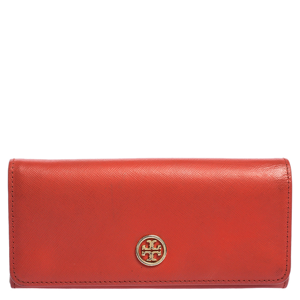 Tory Burch Red Leather Robinson Flap Continental Wallet