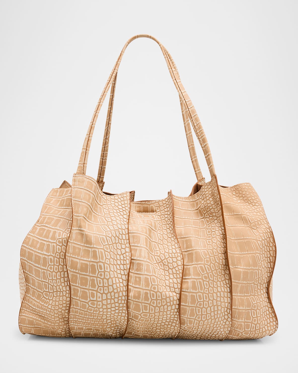 Boss Adria Wavy Croc-Embossed Leather Tote Bag