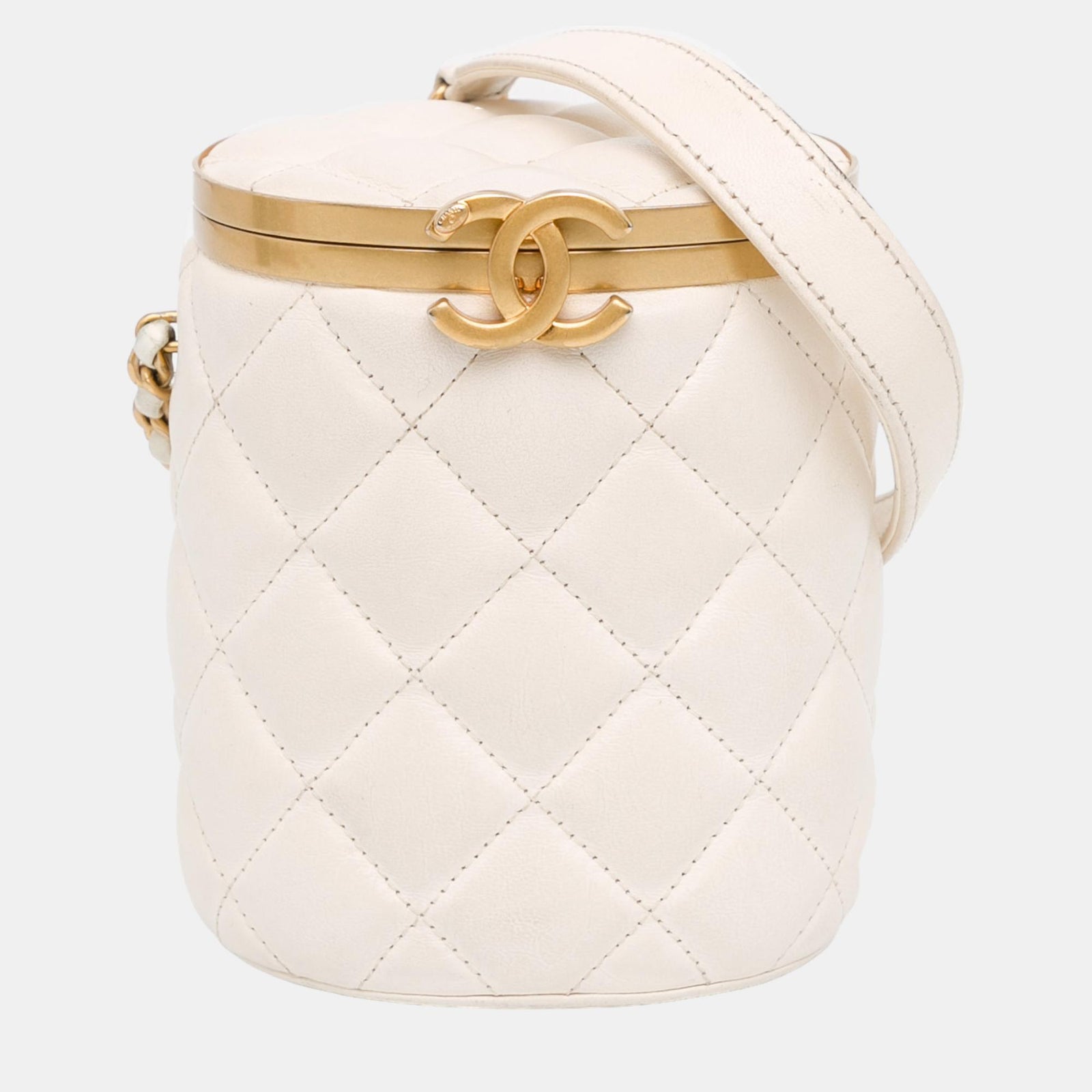 Chanel White Small Quilted Lambskin Crown Box Bag