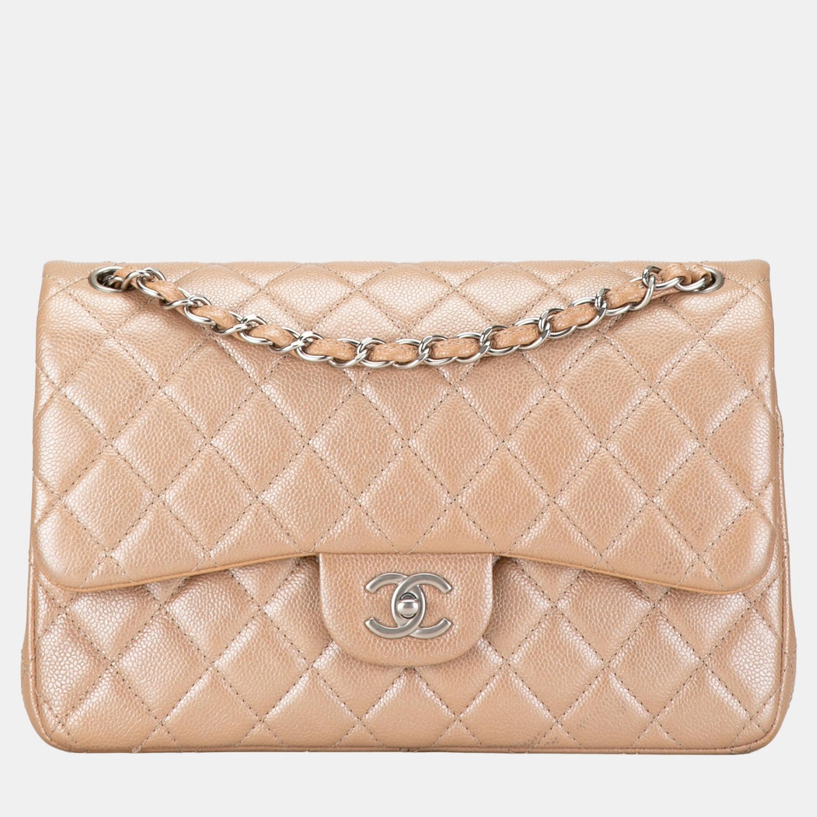 Chanel Beige Jumbo Classic Iridescent Caviar Double Flap