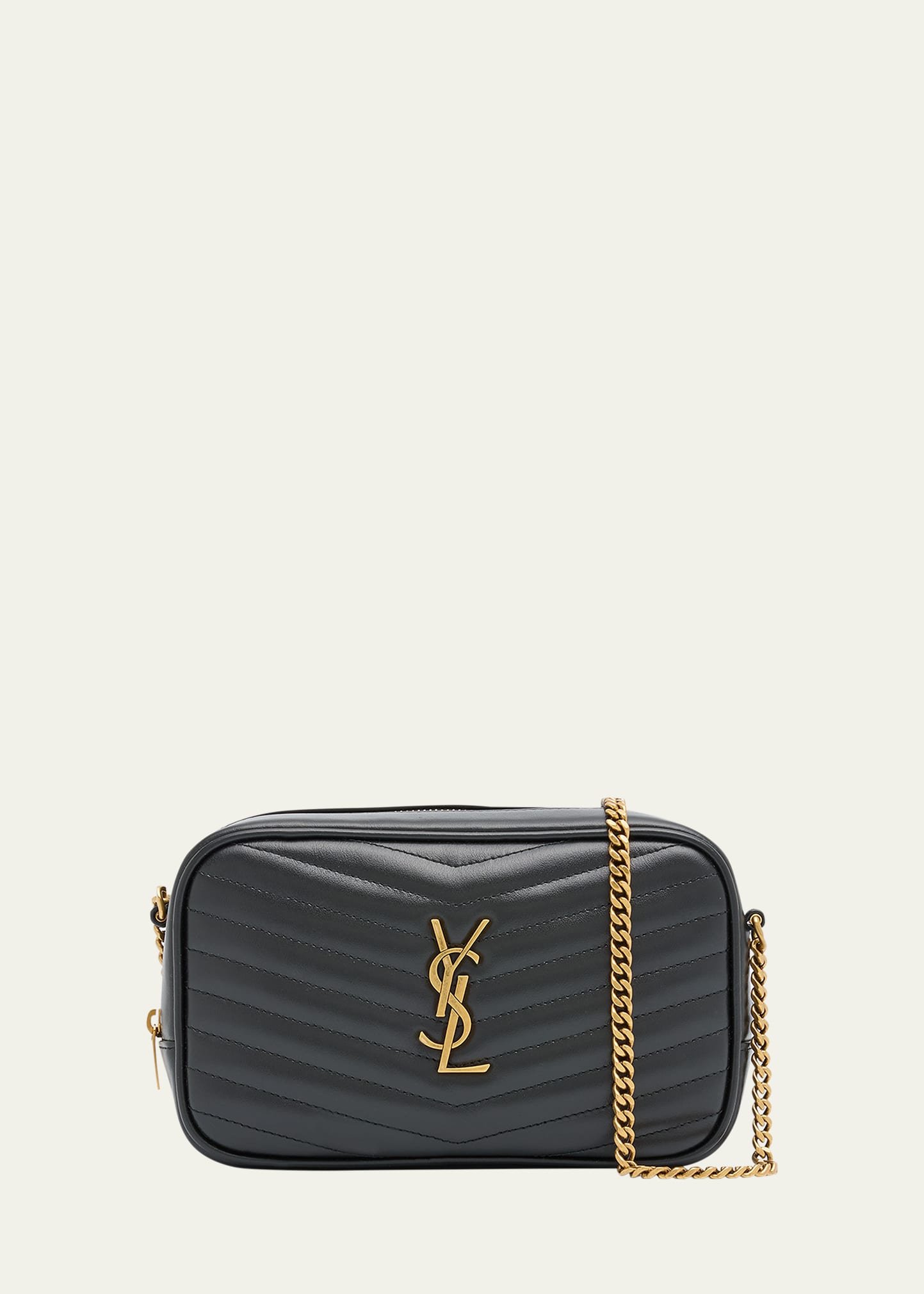 Saint Laurent Lou Mini YSL Kameratasche aus glattem gestepptem Leder