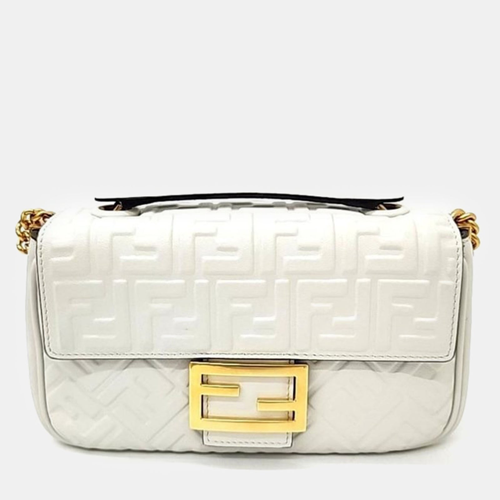 Fendi White Zucca Embossed Leather Baguette Bag