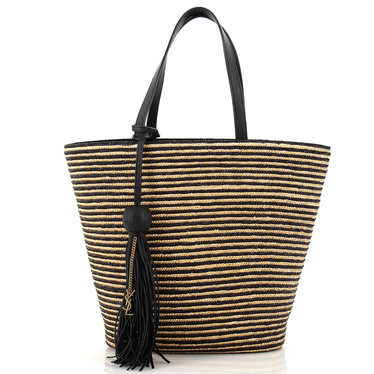 Saint Laurent Panier Tassel Basket Tote Striped Raffia Small