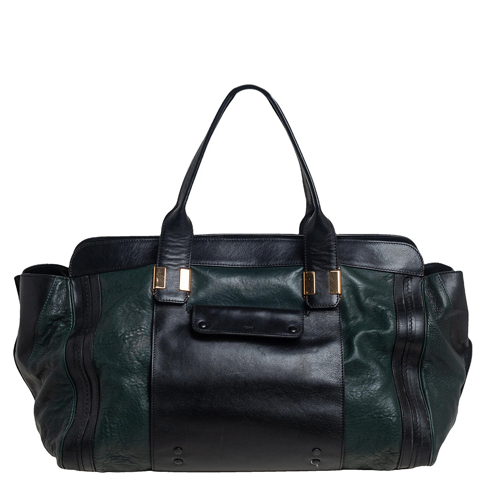 Chloe Dark Green /Black Leather Large Alice Satchel