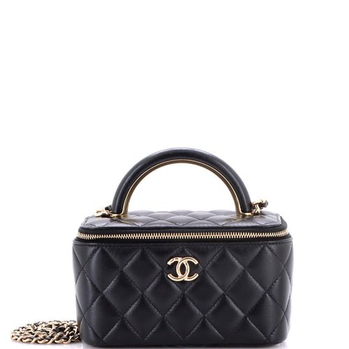 CHANEL Charming Handle Vanity Case with Chain Quilted Lambskin Small