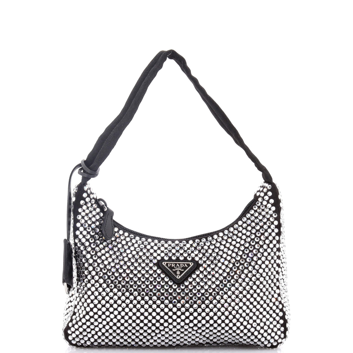 Prada PRADA Re-Edition 2000 Hobo Crystal Embellished Satin Mini