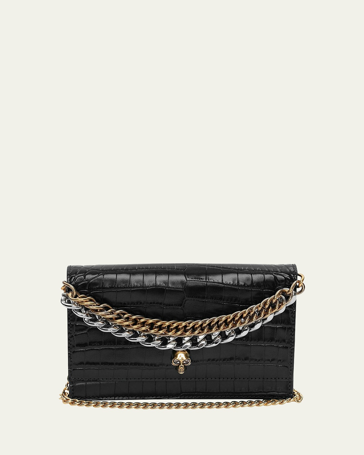 Boss Petit sac à bandoulière en cuir avec tête de mort et motif crocodile