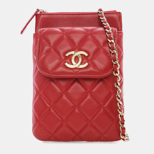 CC Quilted Lambskin Phone Holder With Chain