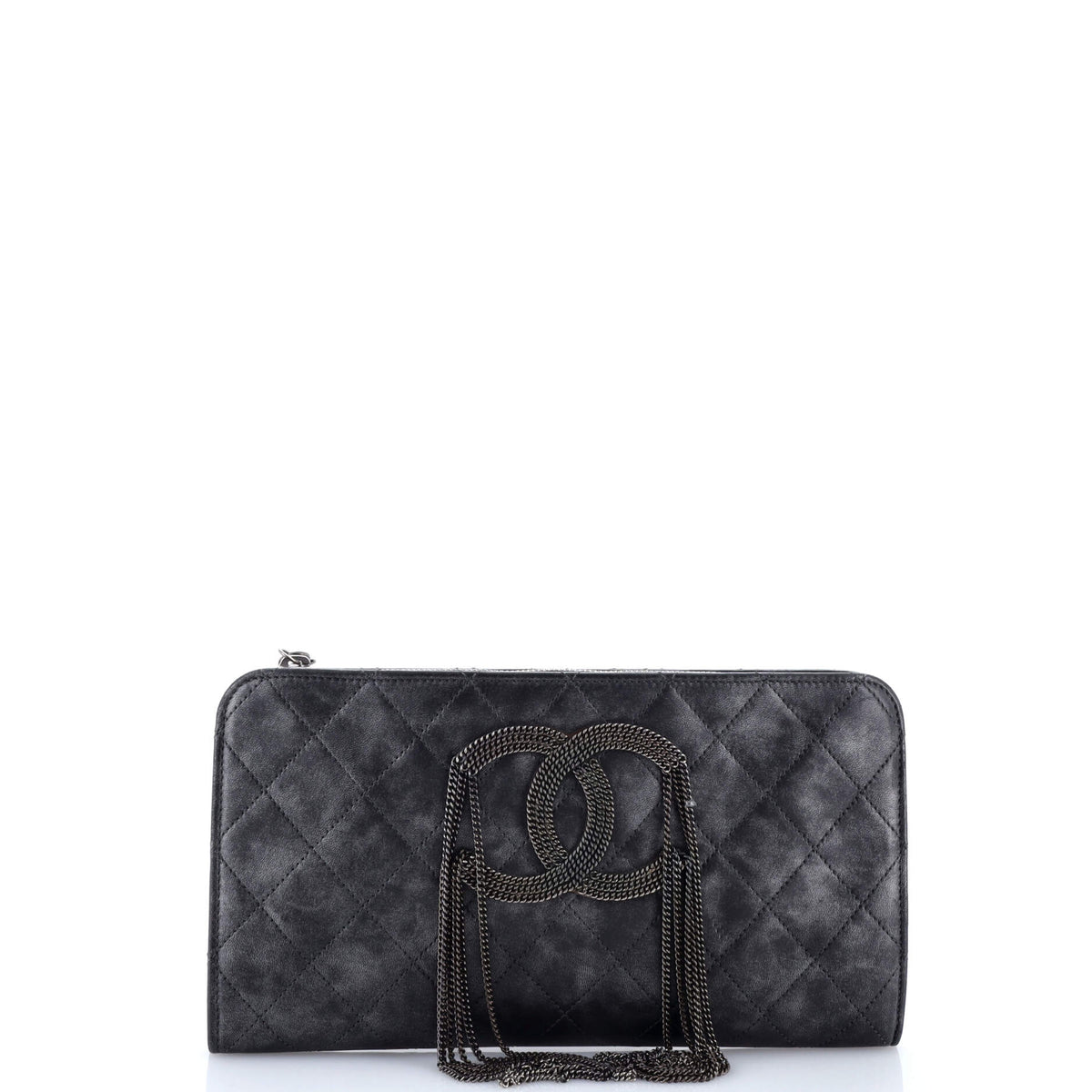 Chanel CHANEL CC Chain Fringe Wristlet Clutch Quilted Leather