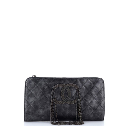 CHANEL CC Chain Fringe Wristlet Clutch Quilted Leather