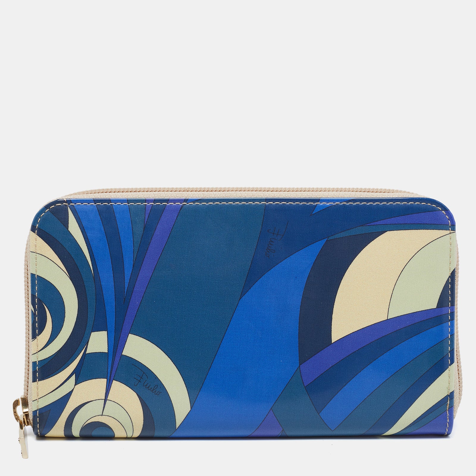 Emilio Pucci Multicolor Printed Patent Leather Zip Around Wallet