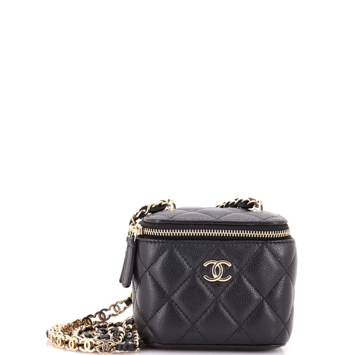 Chanel CHANEL Tiny CC Link Vanity Case with Chain Quilted Caviar Mini