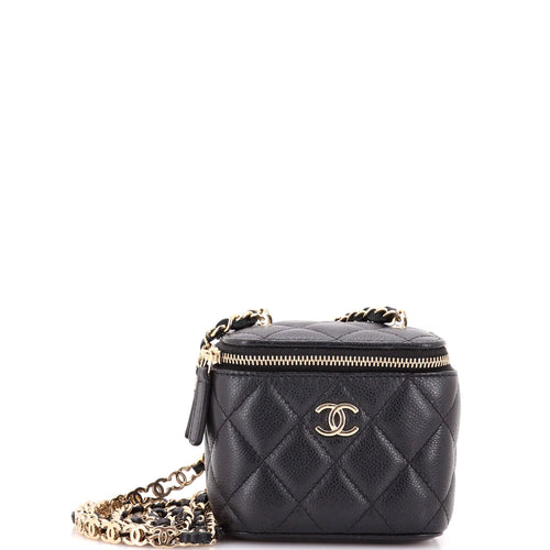 CHANEL Tiny CC Link Vanity Case with Chain Quilted Caviar Mini
