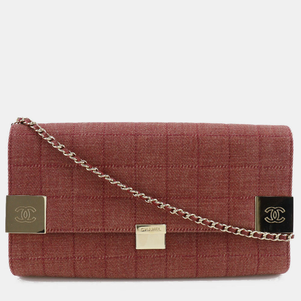Chanel Red Canvas Chocolate Bar Flap Shoulder Bag