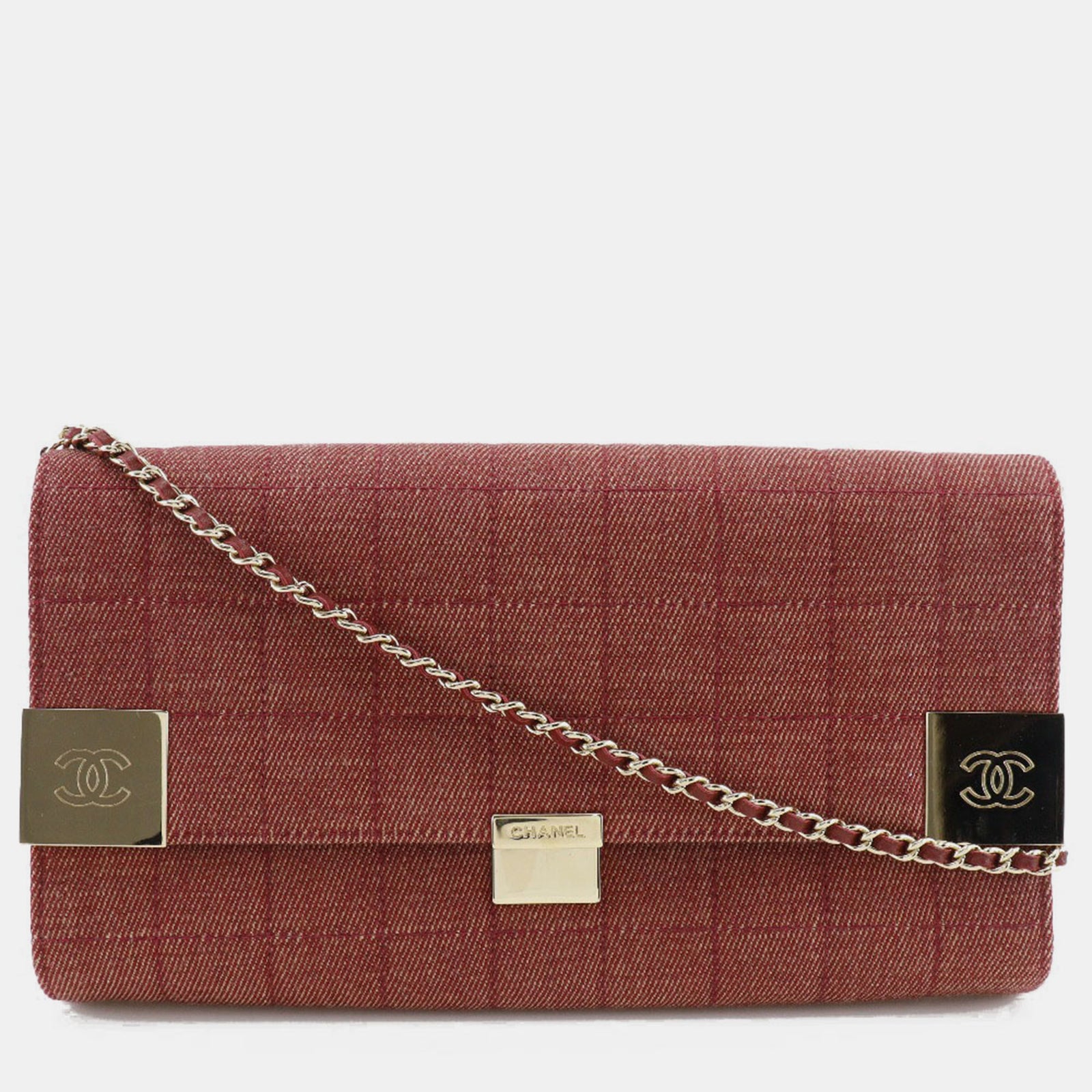 Chanel Sac à bandoulière à rabat en toile rouge avec barre de chocolat