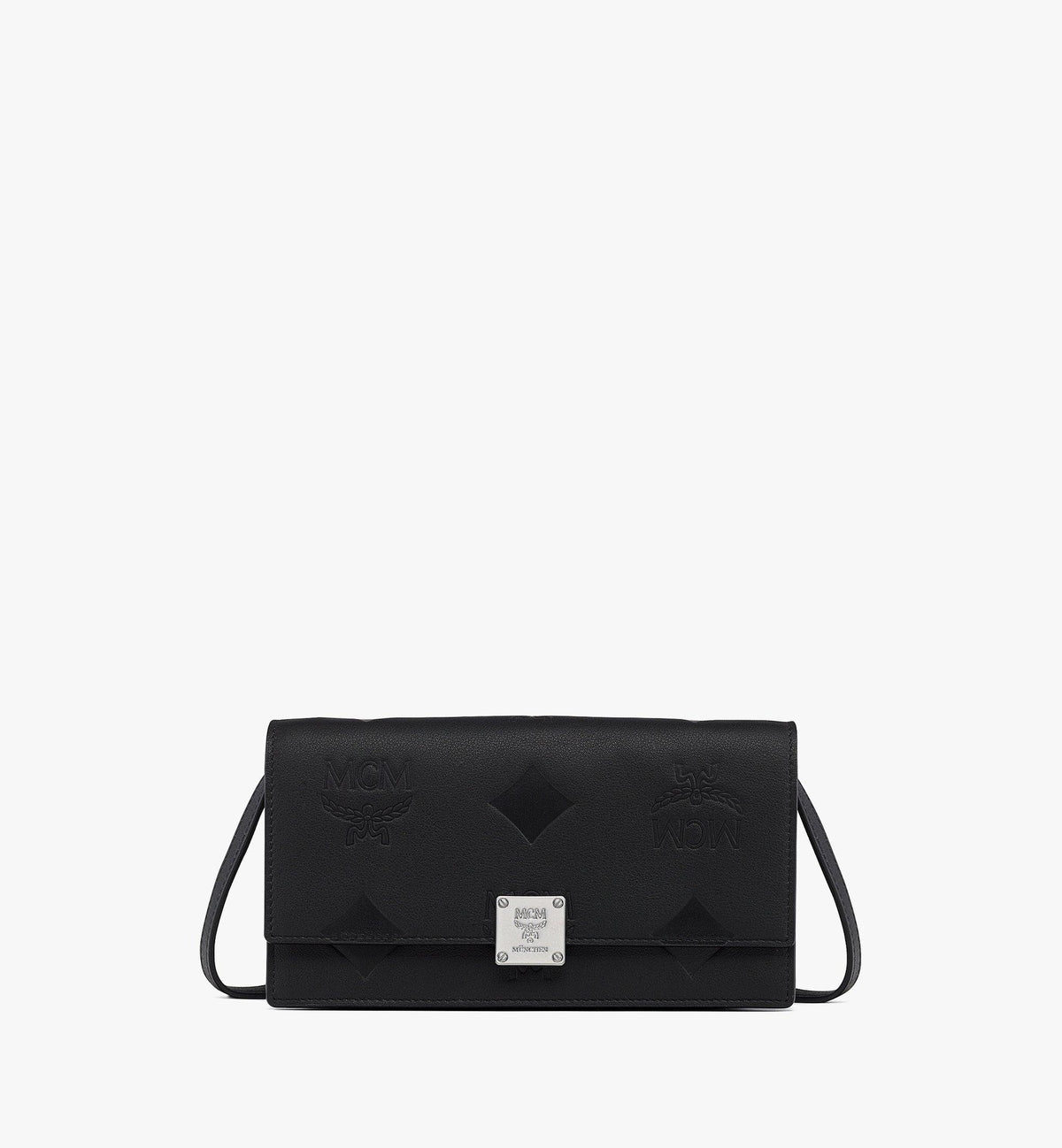 MCM Aren Chain Wallet In Embossed Monogram Leather
