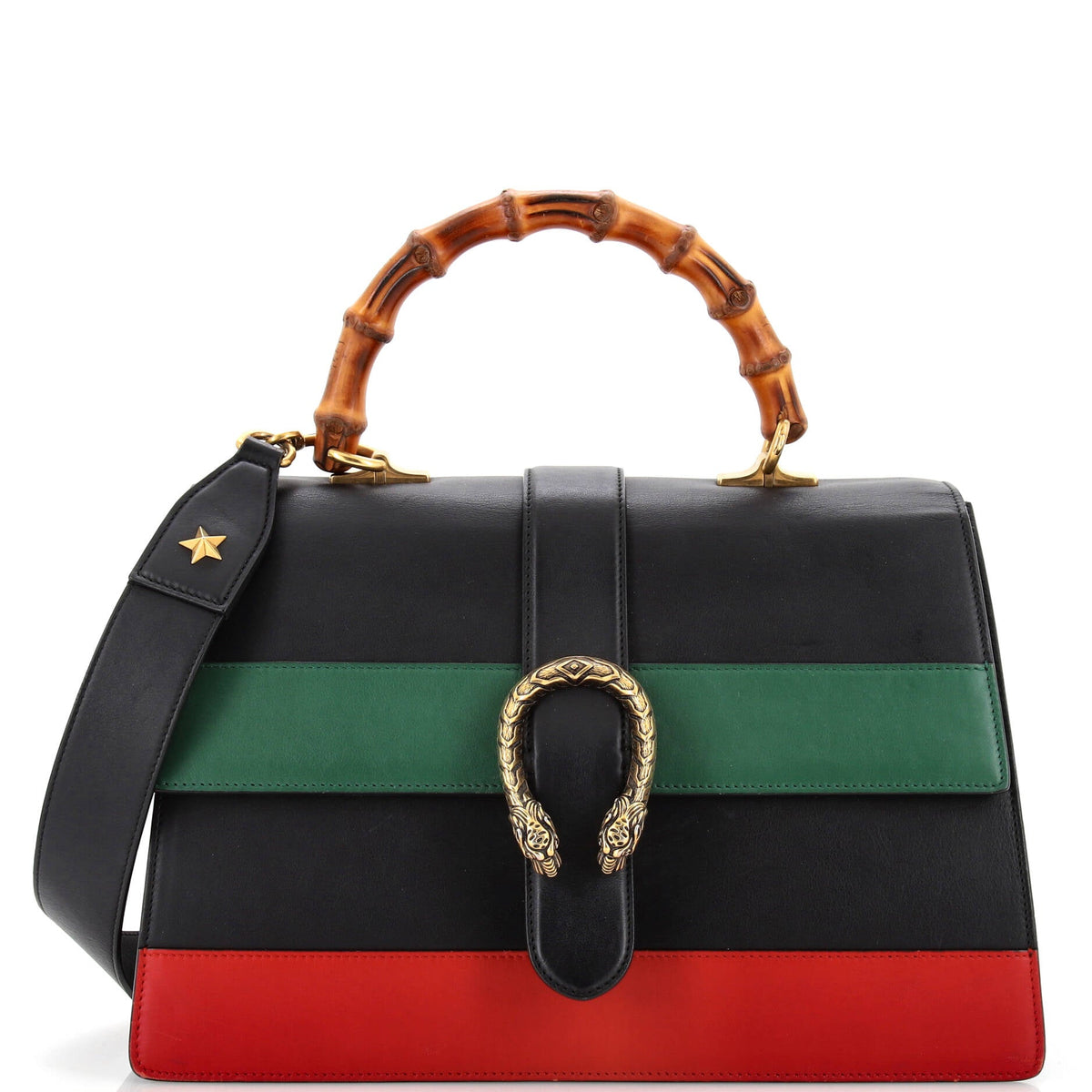 Gucci GUCCI Dionysus Bamboo Top Handle Bag Colorblock Leather Large