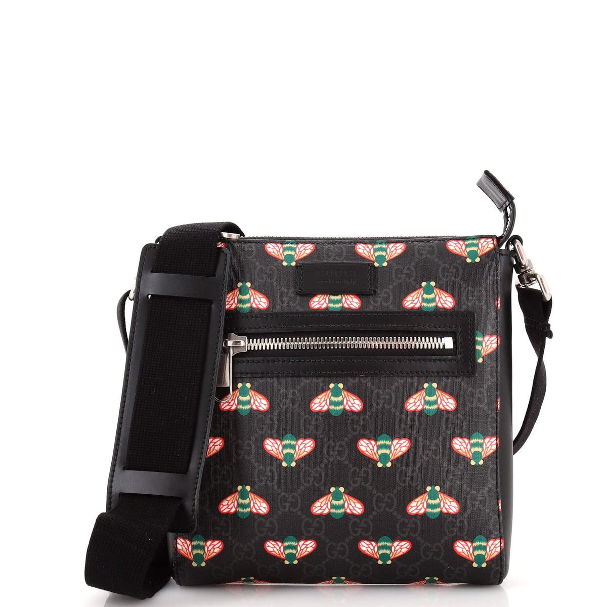 Gucci GUCCI Front Zip Messenger Bestiary Bee Print GG Coated Canvas Small