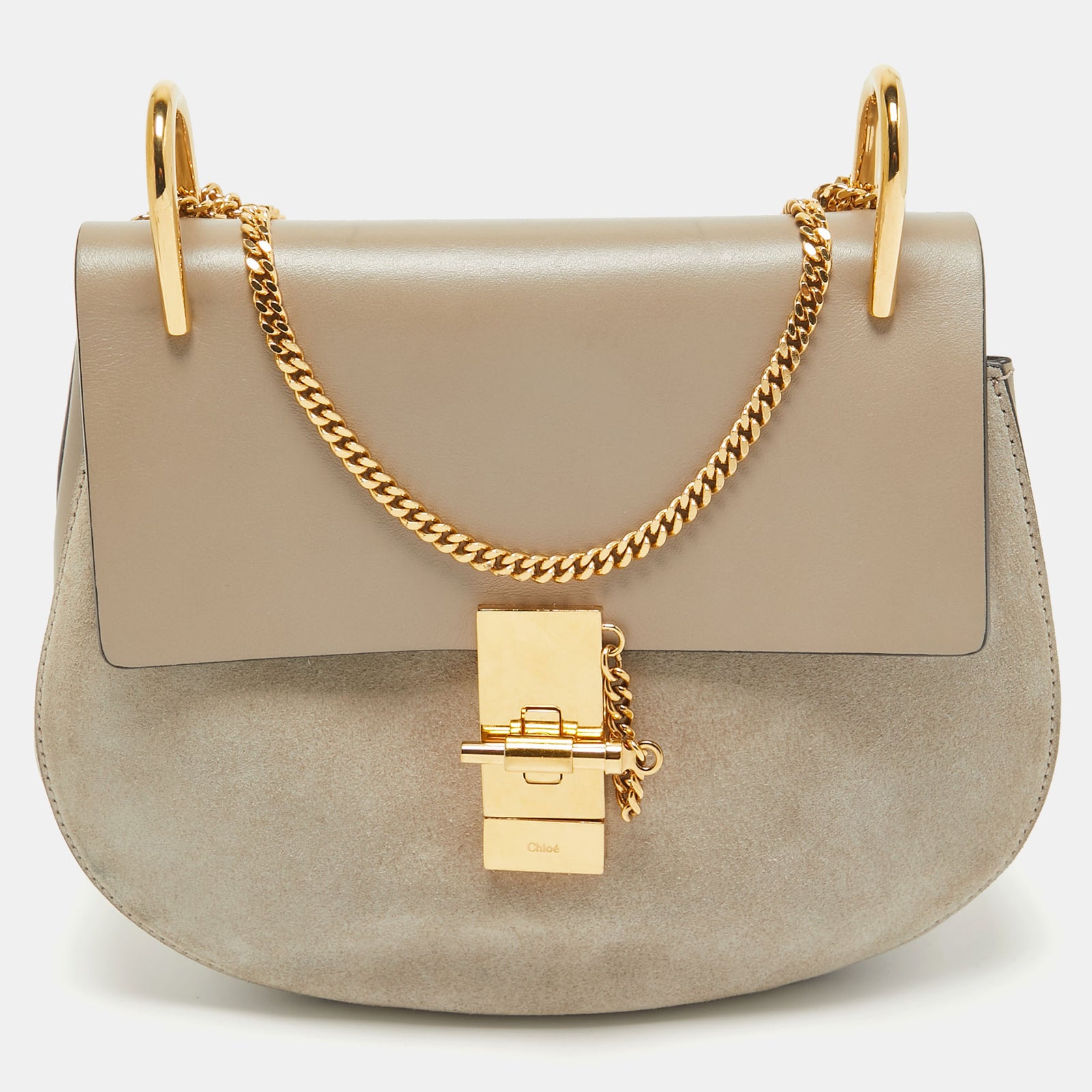 Chloe Grey Leather and Suede Medium Drew Shoulder Bag