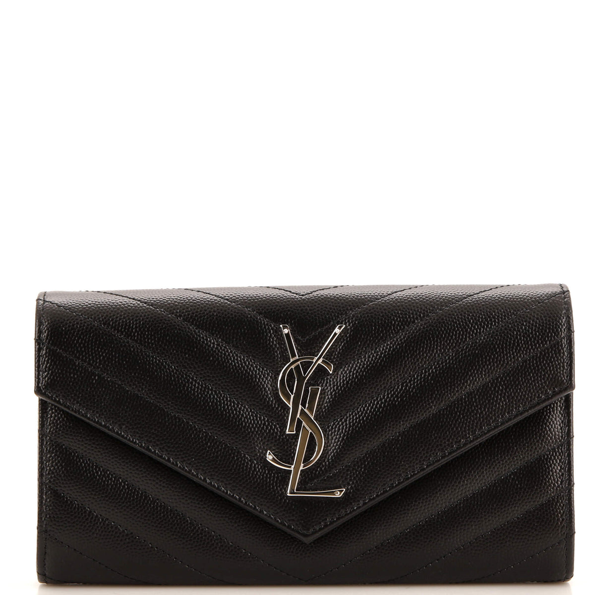 Saint Laurent Classic Monogram Flap Wallet Matelasse Chevron Leather Large
