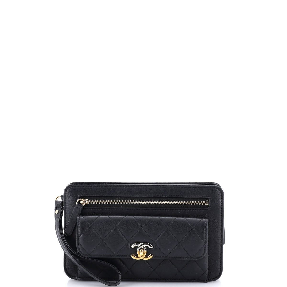 Chanel CHANEL Front Pocket Clutch with Chain Quilted Lambskin