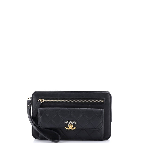 CHANEL Front Pocket Clutch with Chain Quilted Lambskin