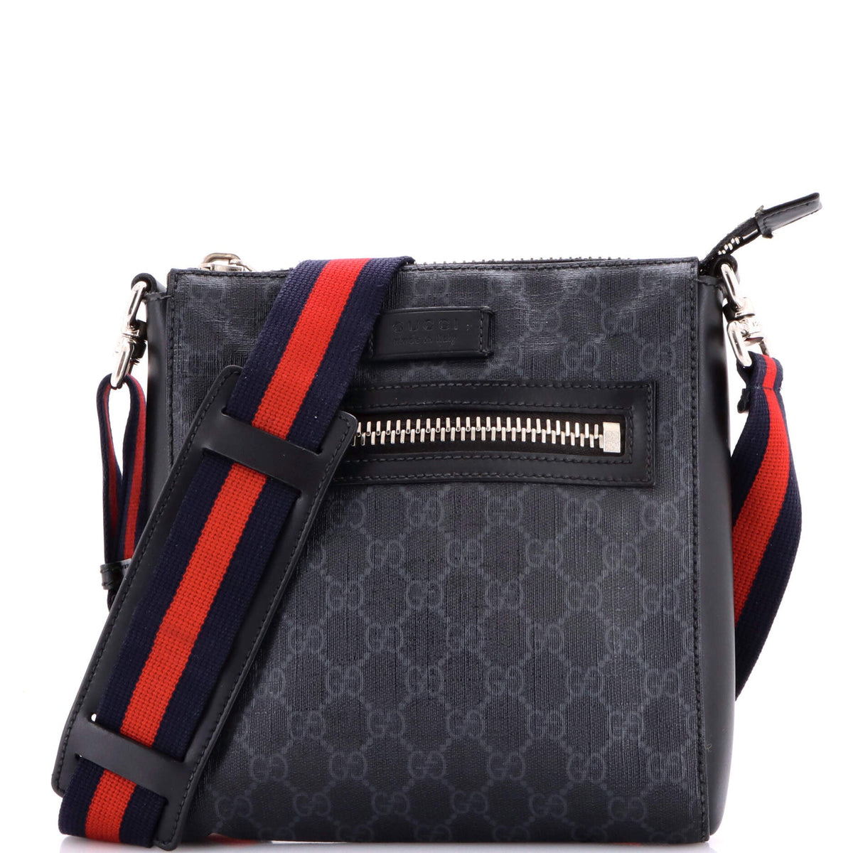 Gucci GUCCI Web Strap Front Zip Messenger Bag GG Coated Canvas Small