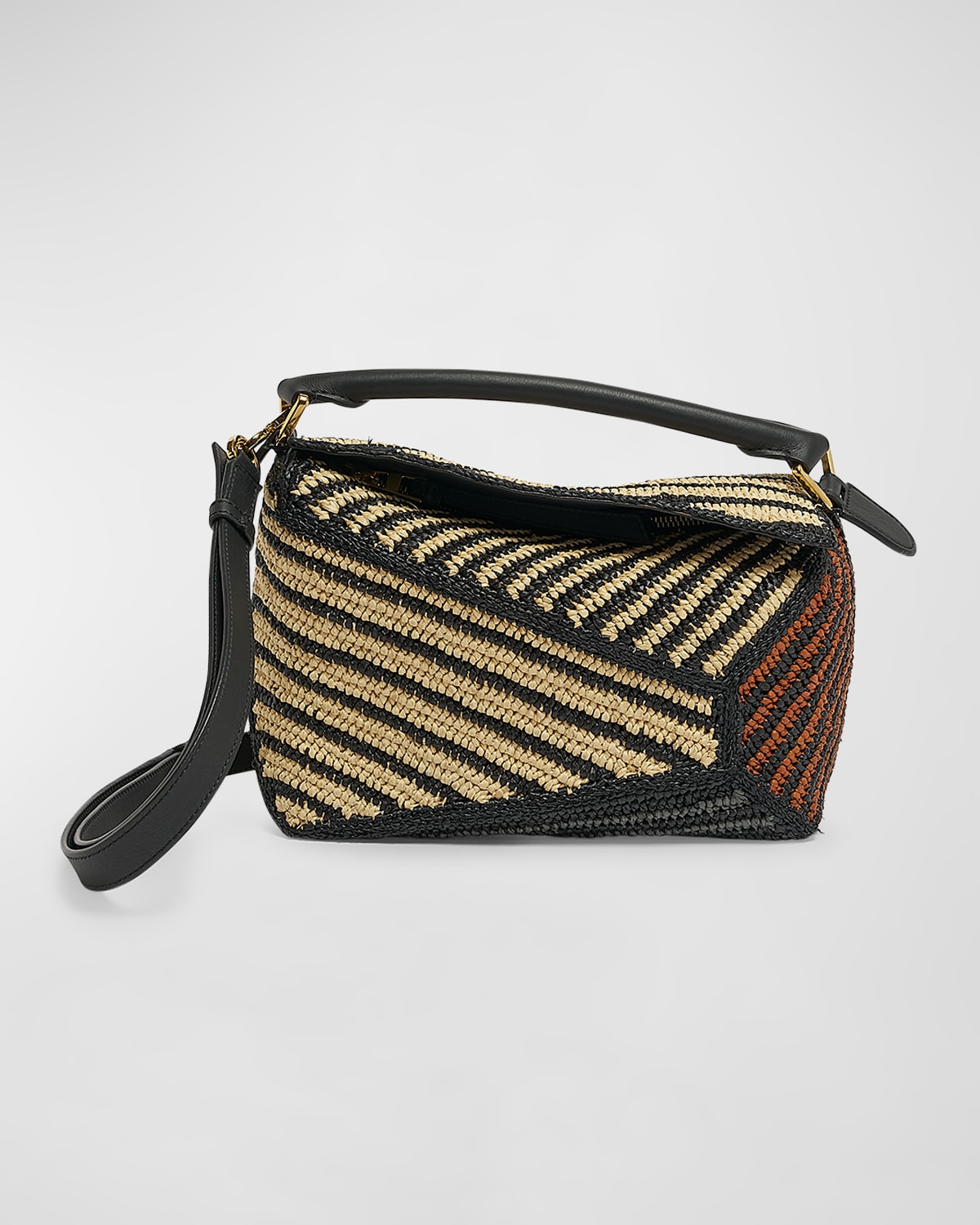 Loewe x Paula's Ibiza Puzzle Edge Small Top-Handle Bag in Striped Raffia