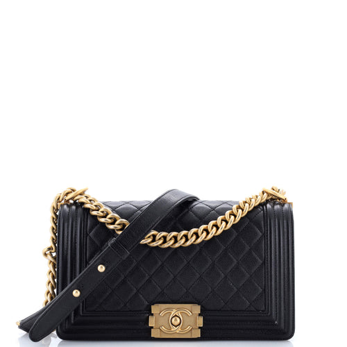 CHANEL Boy Flap Bag Quilted Caviar Old Medium