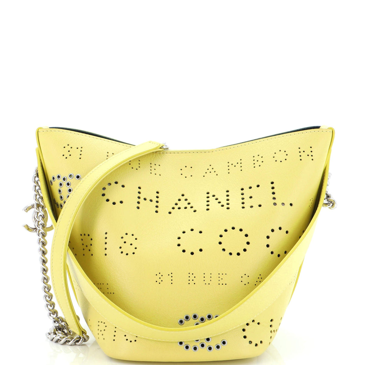 Chanel CHANEL Logo Eyelets Bucket Bag Perforated Calfskin Small