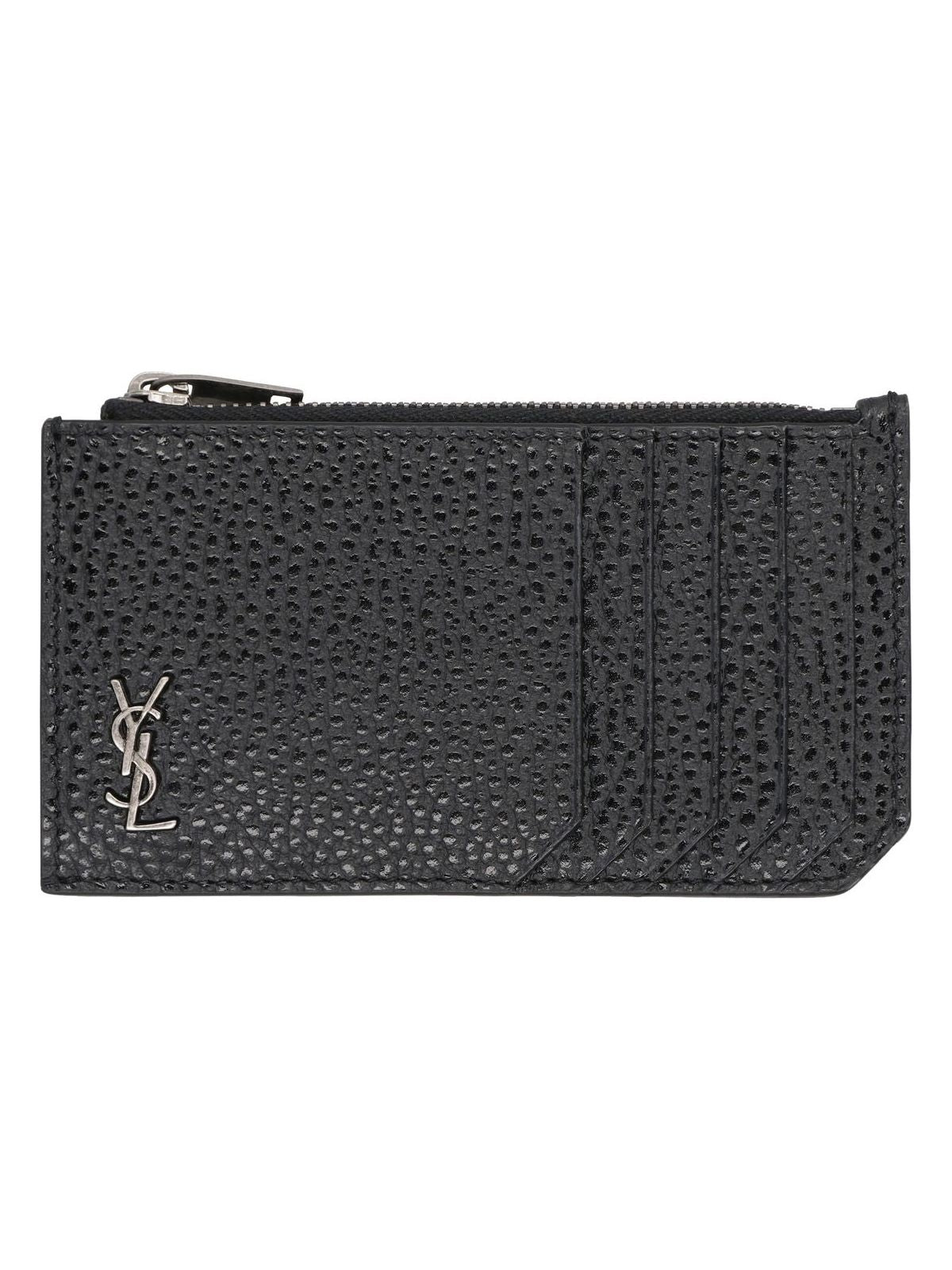 Saint Laurent Men's Tiny Cassandre Leather Card Holder in Black | 629899AAC68 Color 1000