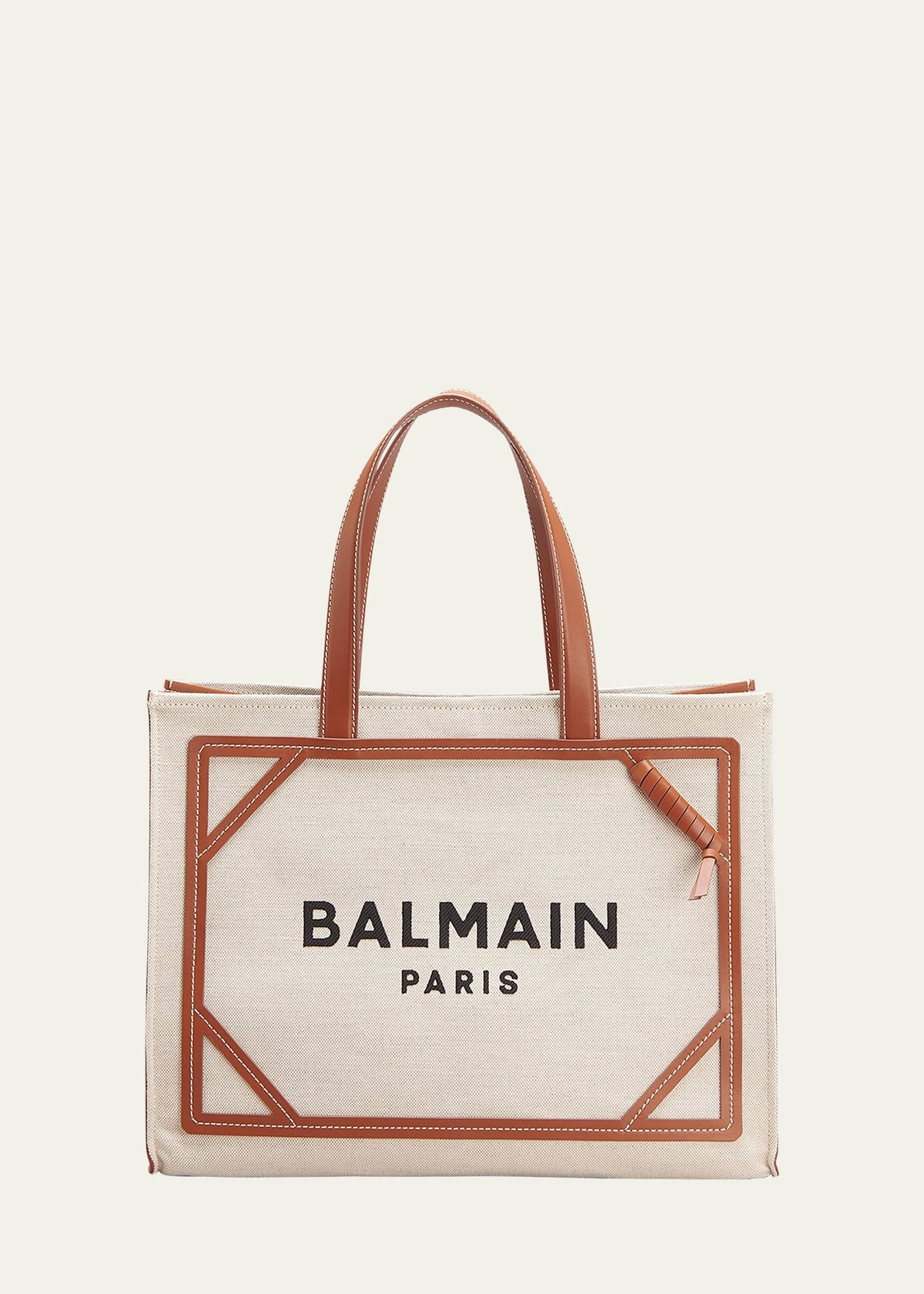 Balmain B Army Medium Shopper Tote Bag in Canvas with Leather Handles