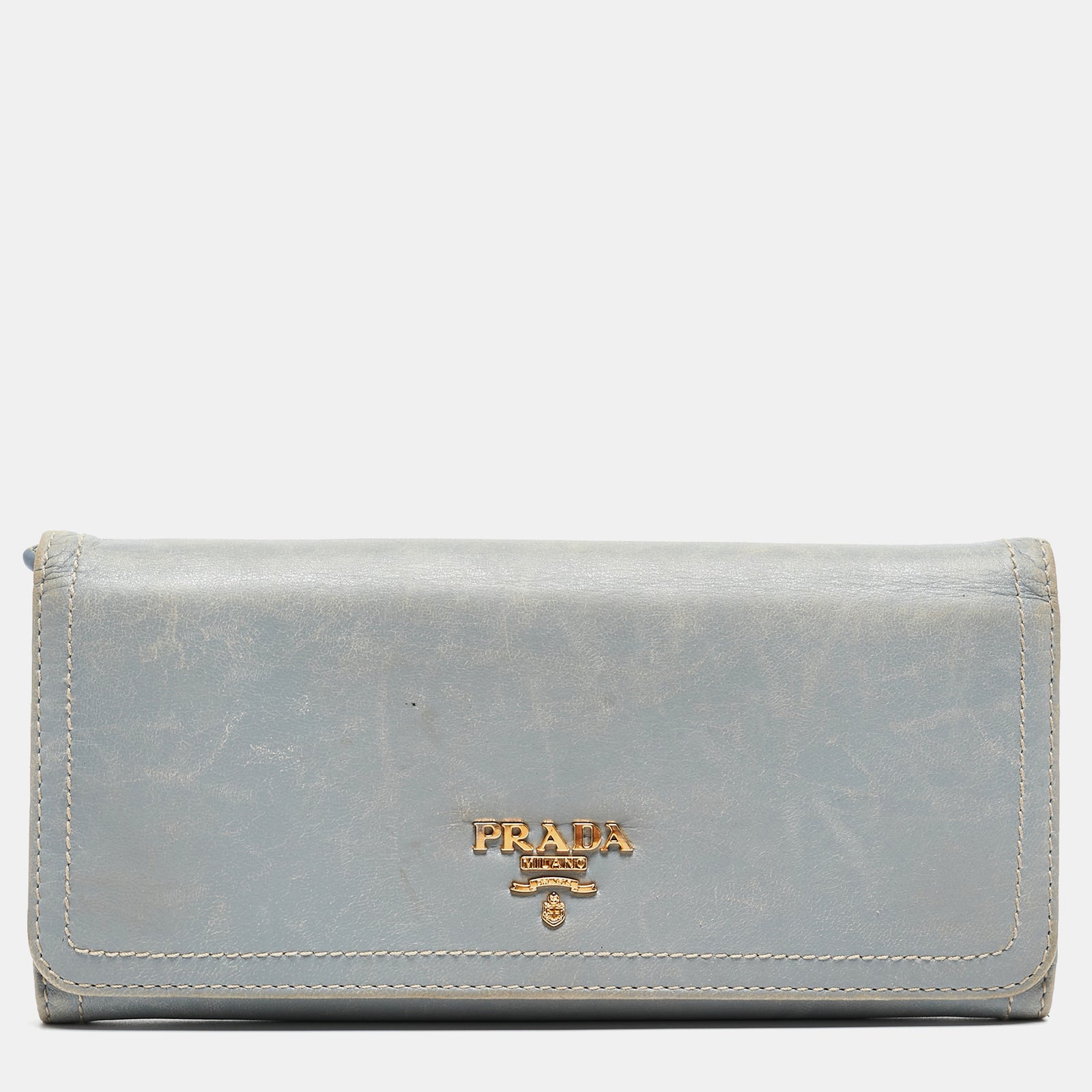 Prada Light Blue Leather Logo Flap Continental Wallet