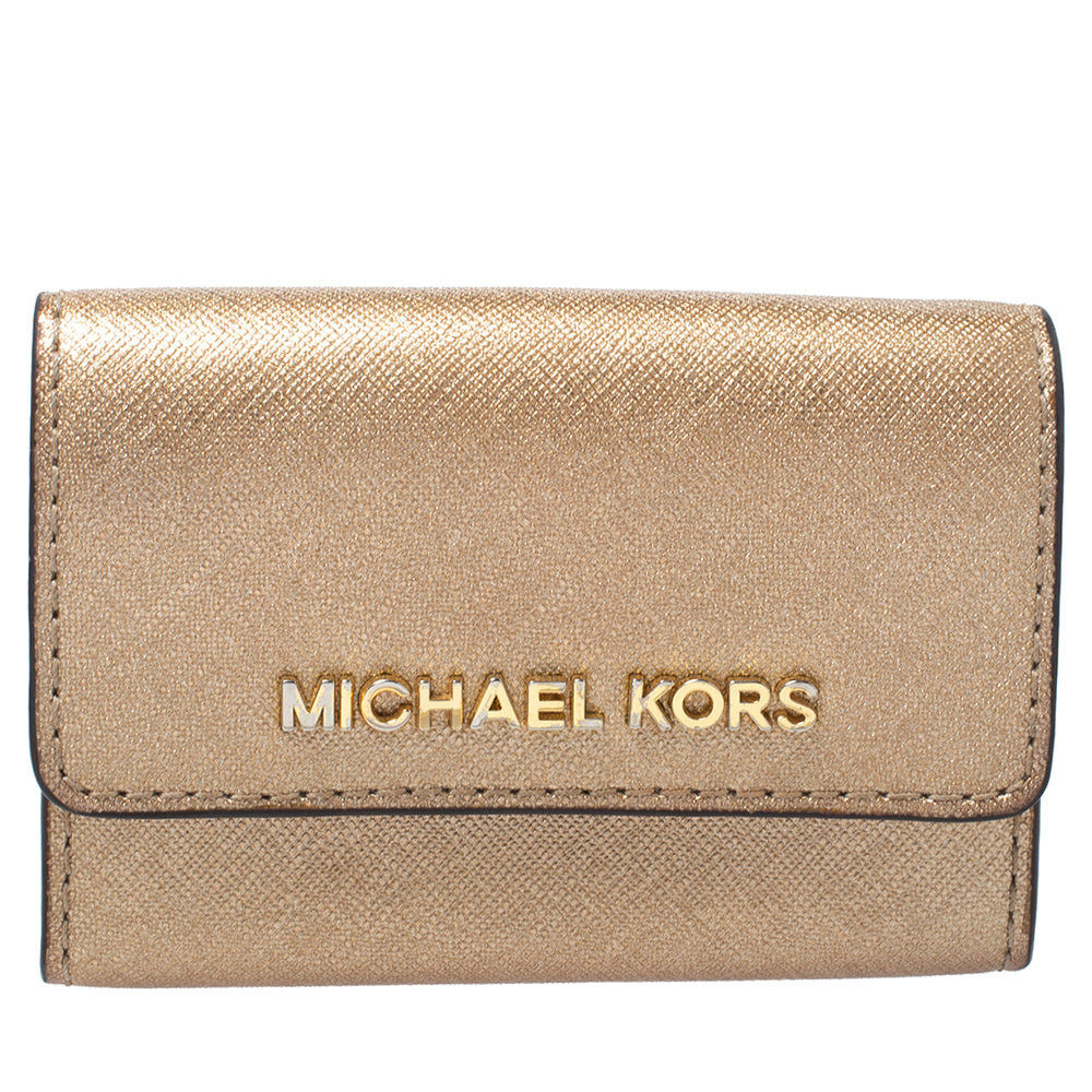 Michael Kors Metallic Gold Leather Flap Card Holder