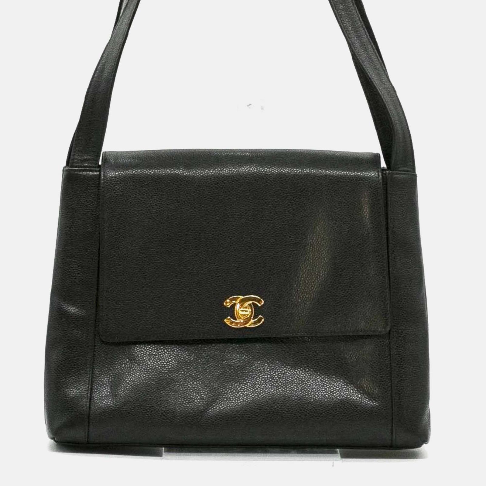 Chanel Coco Mark Tasche aus schwarzem und goldenem Kaviarleder