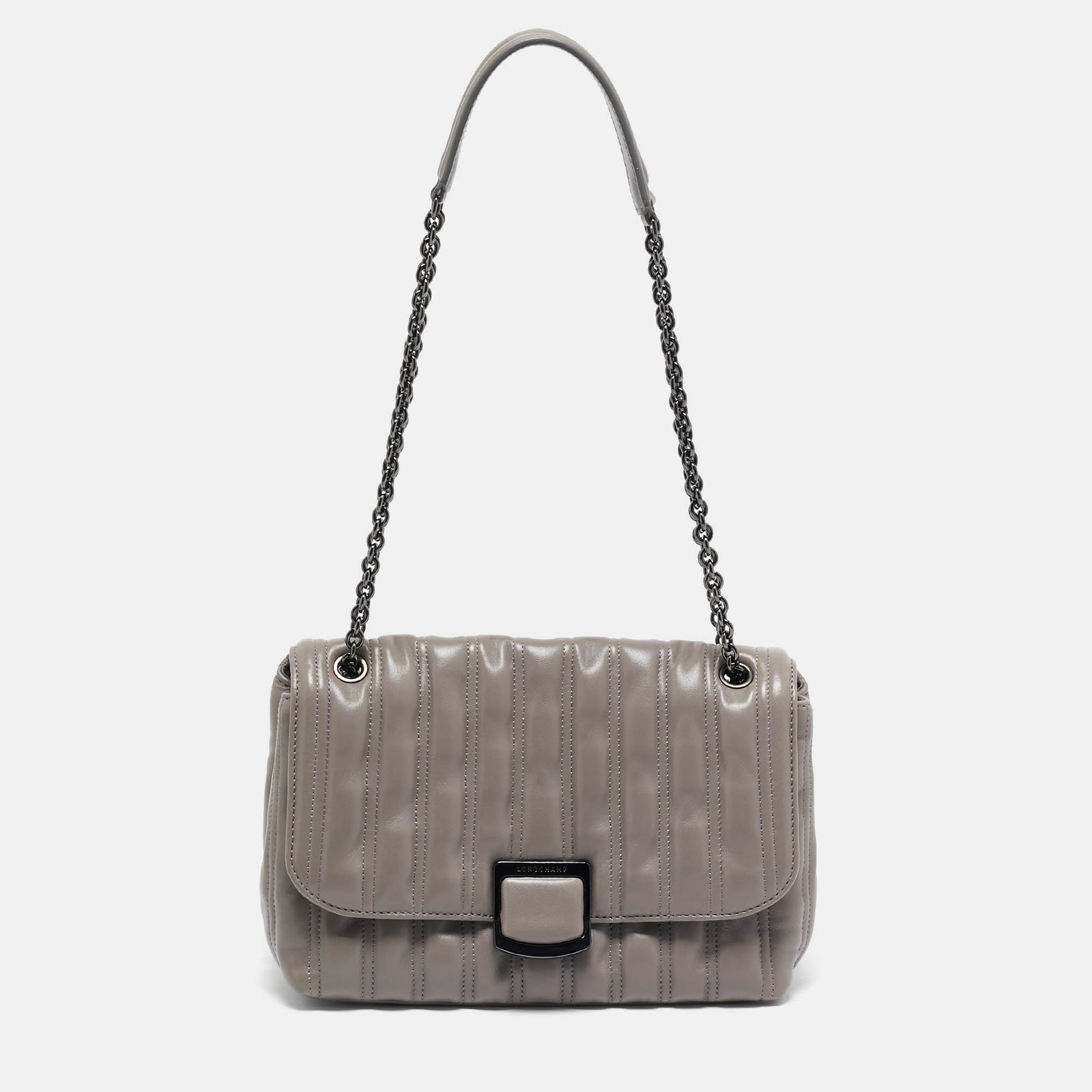 Longchamp Grey Leather Medium Brioche Shoulder Bag