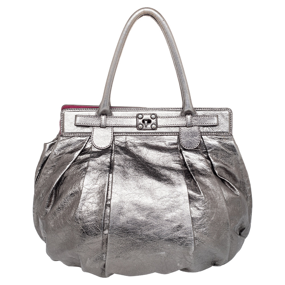 Zagliani Metallic Grey Pewter Satchel