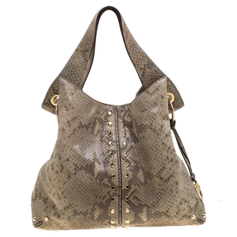 Michael Kors Olive Green Python Embossed Leather Astor Hobo