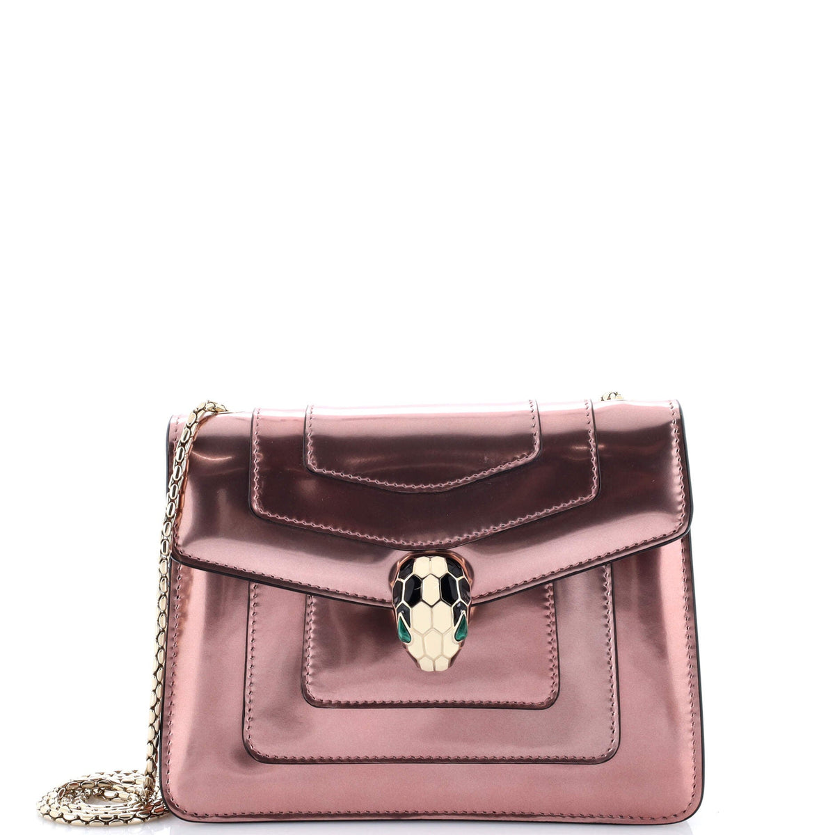 Bvlgari BVLGARI Serpenti Forever Square Shoulder Bag Metallic Leather Small