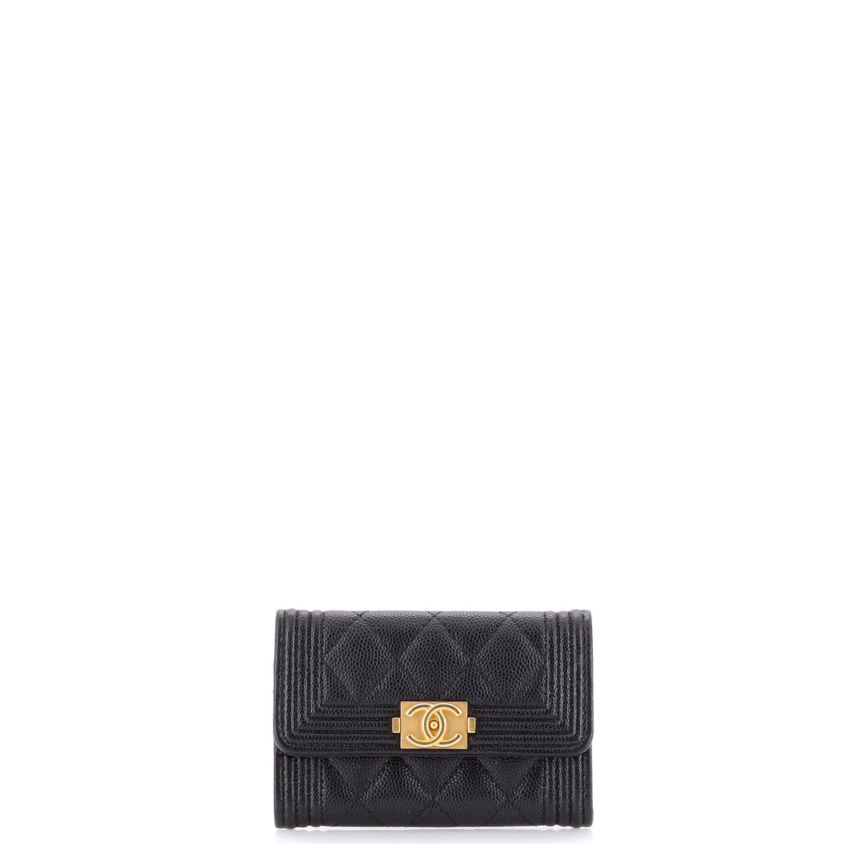 Chanel CHANEL Boy Flap Card Case Quilted Caviar