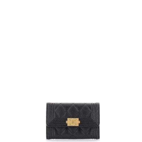 CHANEL Boy Flap Card Case Quilted Caviar