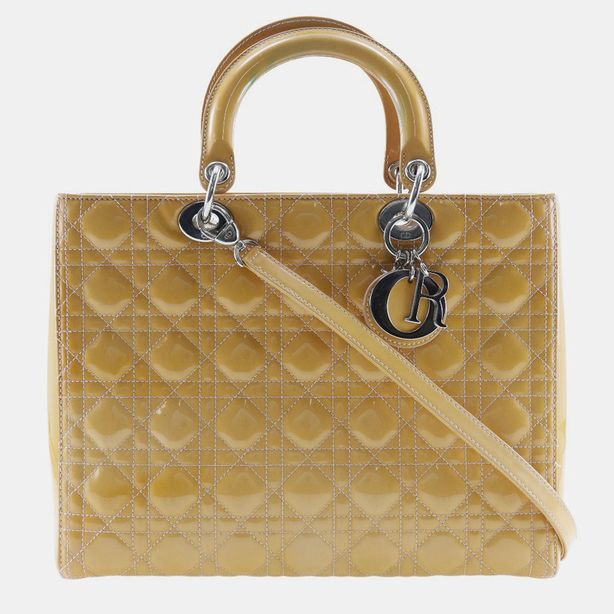 Dior Brown Patent Leather Large Lady Tote Bag