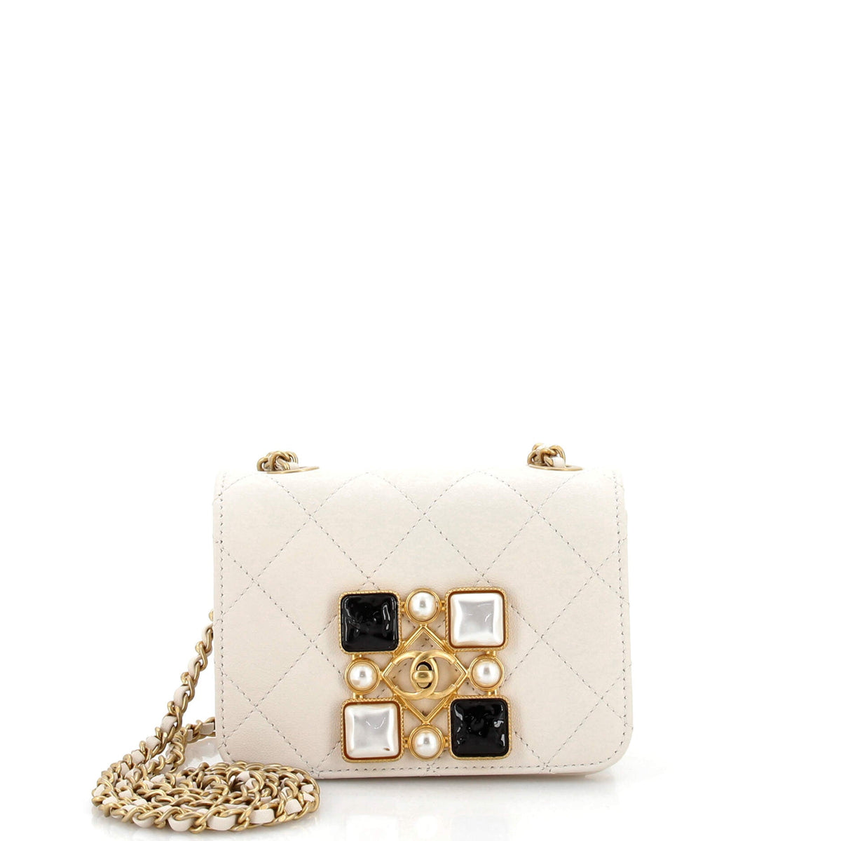 Chanel CHANEL Resin and Pearl CC Full Flap Bag Quilted Calfskin Mini