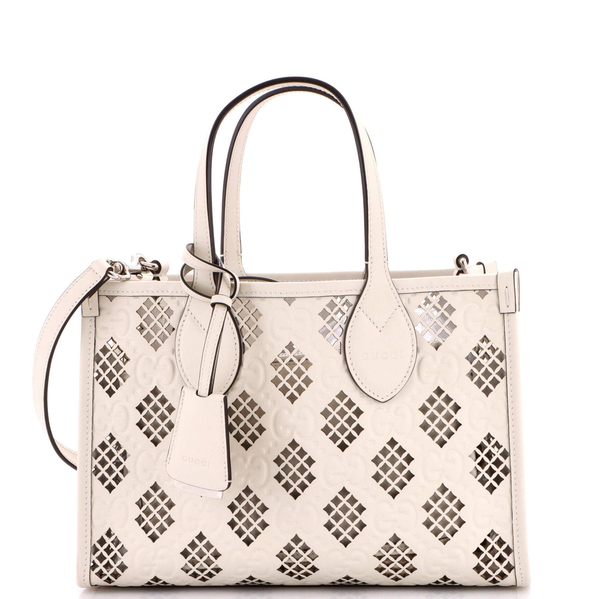 Gucci GUCCI Convertible Shopper Tote Embossed GG Diamond Cut-Out Leather Small