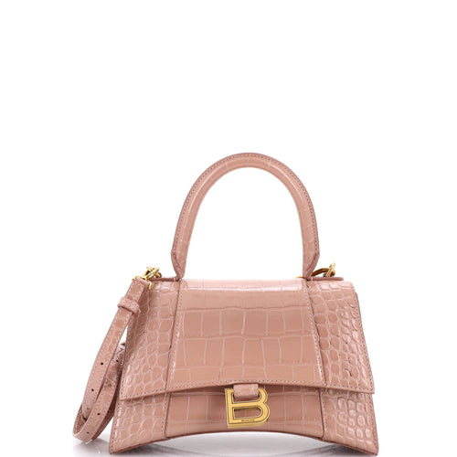 Hourglass Top Handle Bag Crocodile Embossed Leather Small